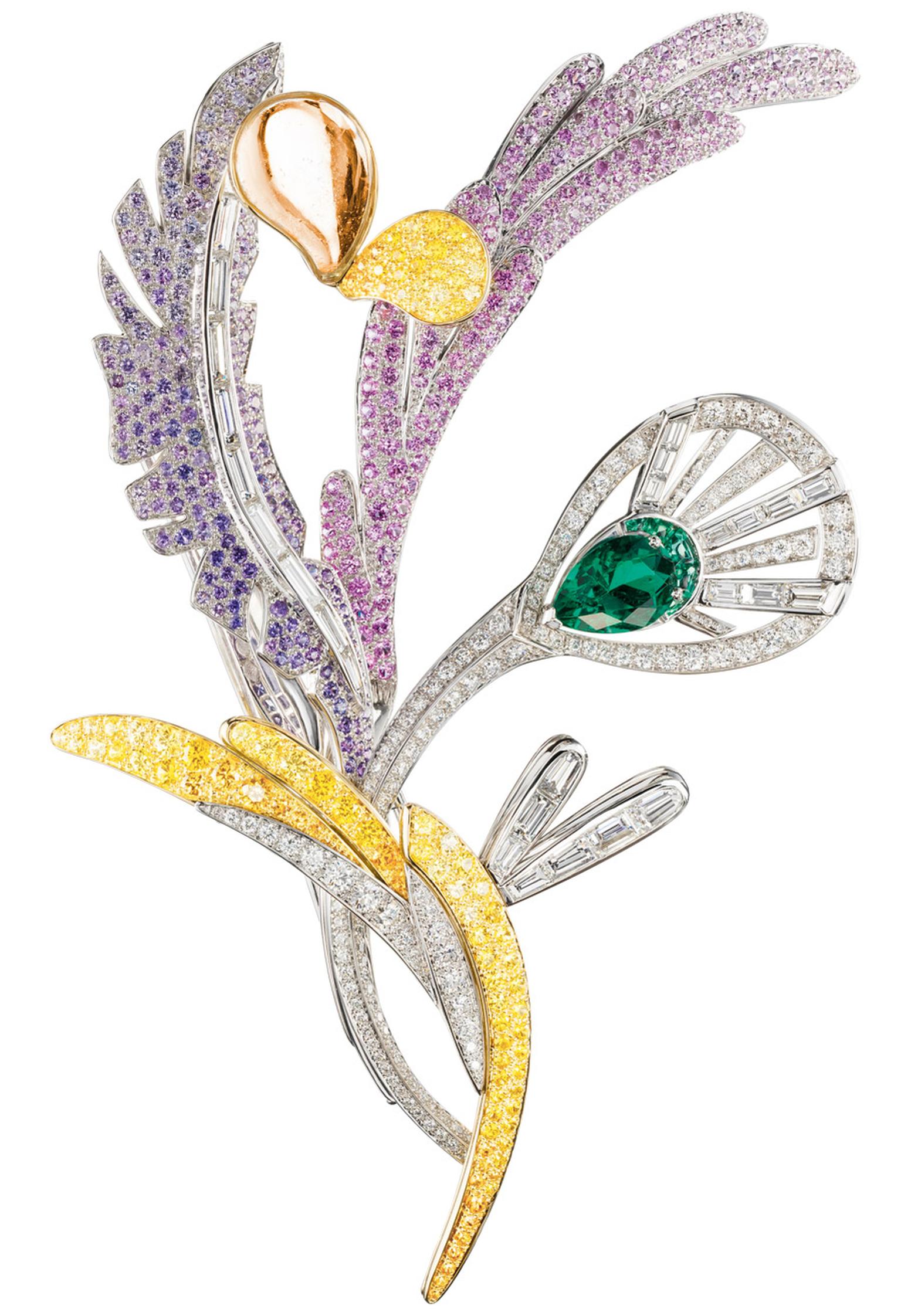 Boucheron's Bouquet d’Ailes brooch from the 2012 Biennale des Antiquaires, set with emeralds, coloured sapphires, fine stones and diamonds
