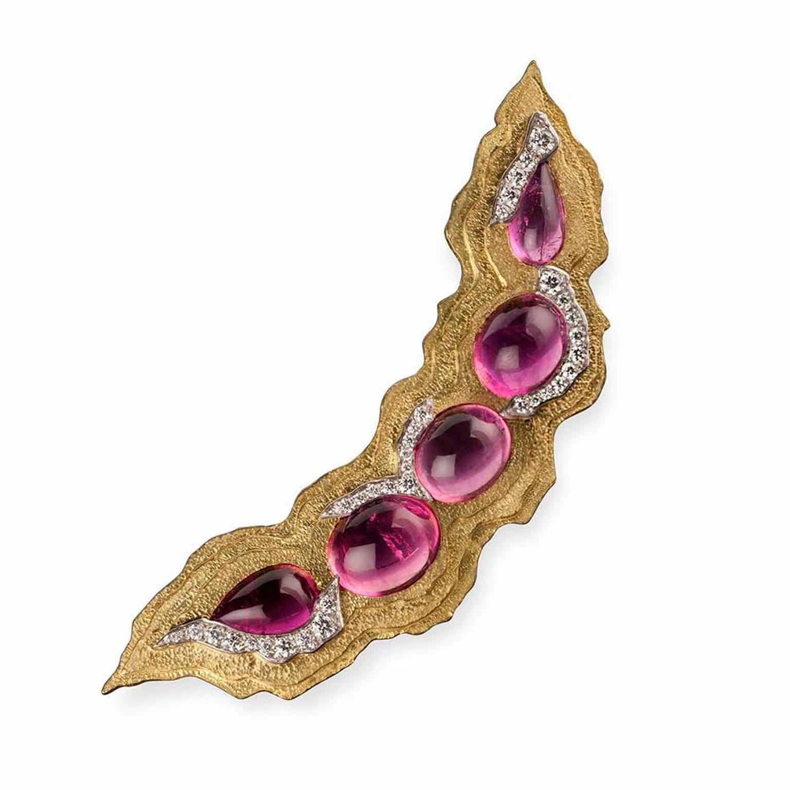 Andrew Grima gold brooch with tourmalines and diamonds