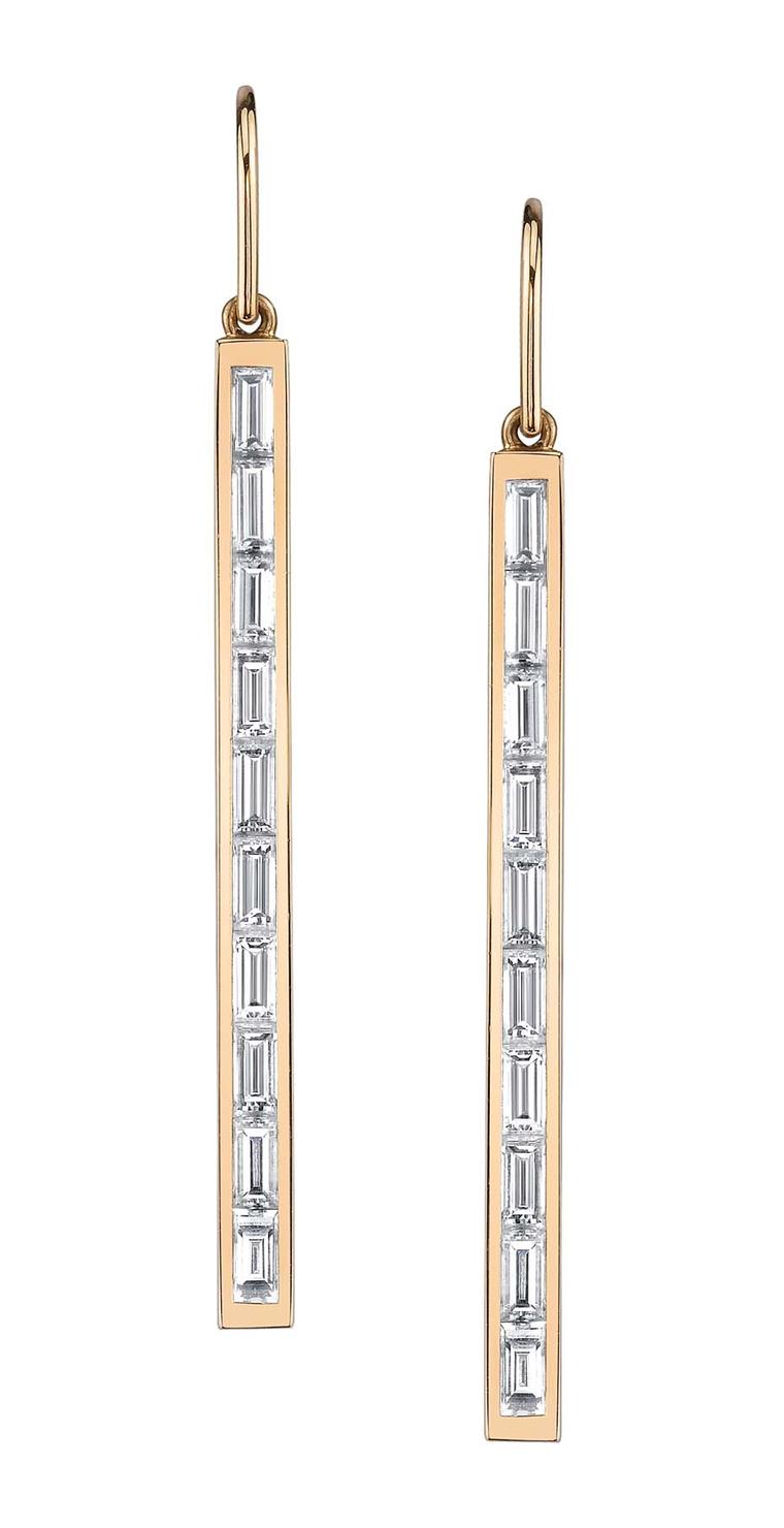 Anita Ko baguette-cut diamond drop earrings, available in white, yellow and red gold