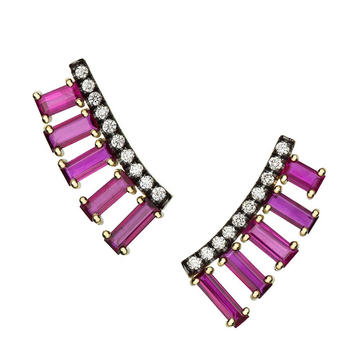 Jemma Wynne Covet ear cuffs with baguette-cut rubies and brilliant-cut diamonds