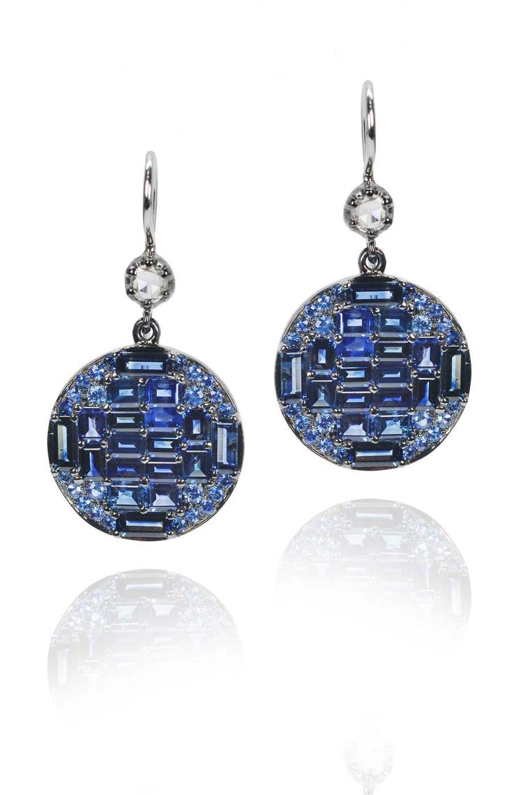 Nam Cho baguette and brilliant-cut sapphire and diamond earrings
