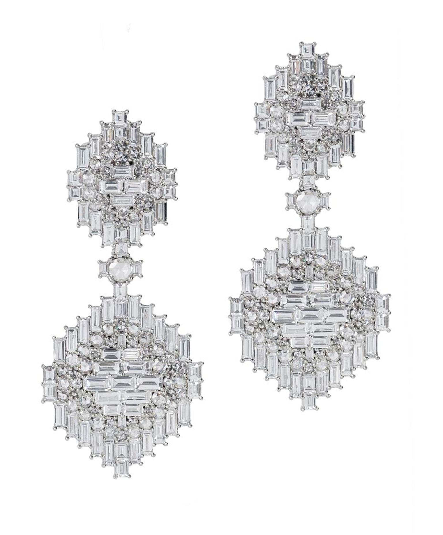 Nam Cho Navajo detachable and convertible baguette and rose cut diamond drop earrings