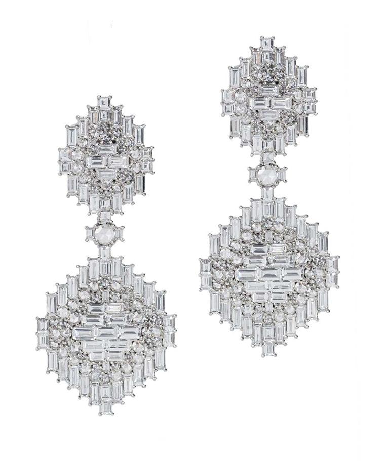 Nam Cho Navajo detachable and convertible baguette and rose cut diamond drop earrings