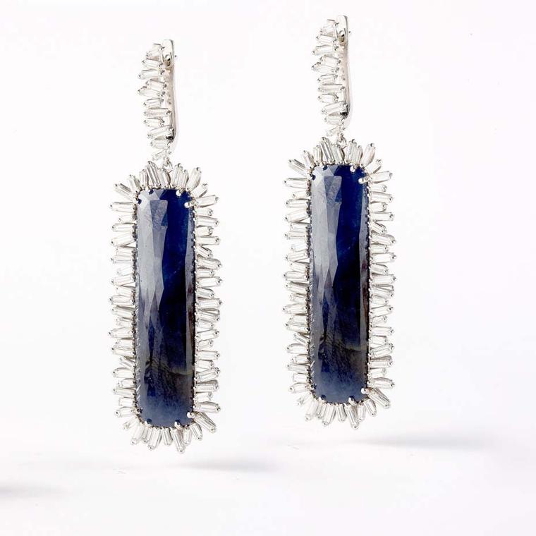 Suzanne Kalan sapphire and baguette-cut diamond earrings