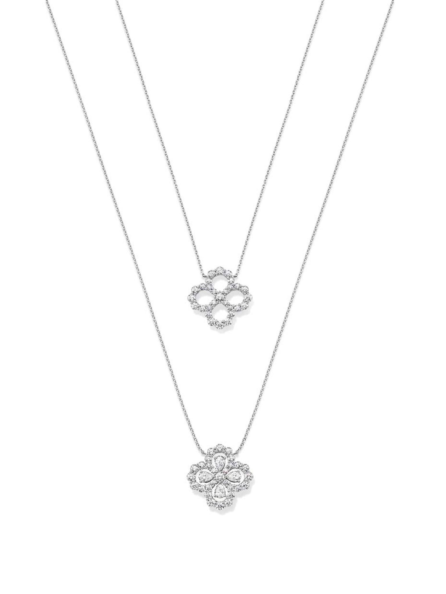 Harry Winston platinum Diamond Loop collection pendants with or without additional diamonds within the teardrop motif.