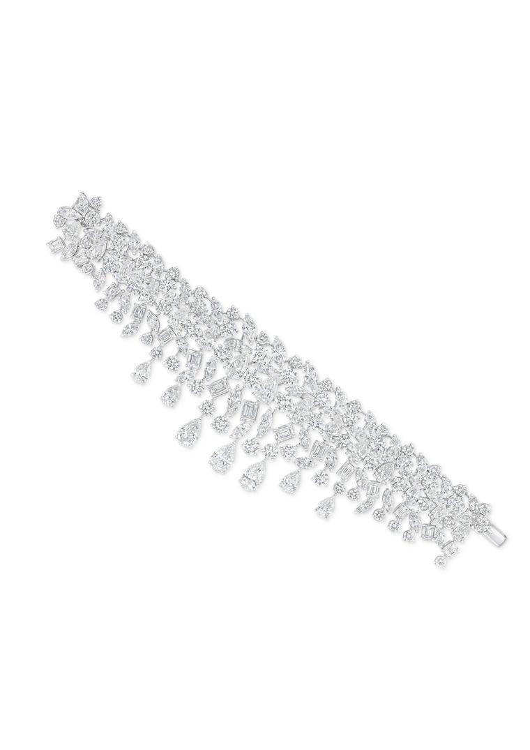 Graff Rhythm collection platinum bracelet featuring brilliant, pear and marquise-shaped diamonds