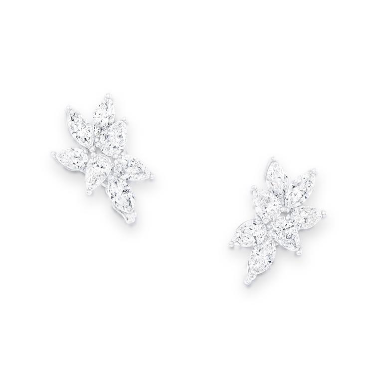 Graff Rhythm collection platinum earrings featuring pear and marquise-shaped diamonds