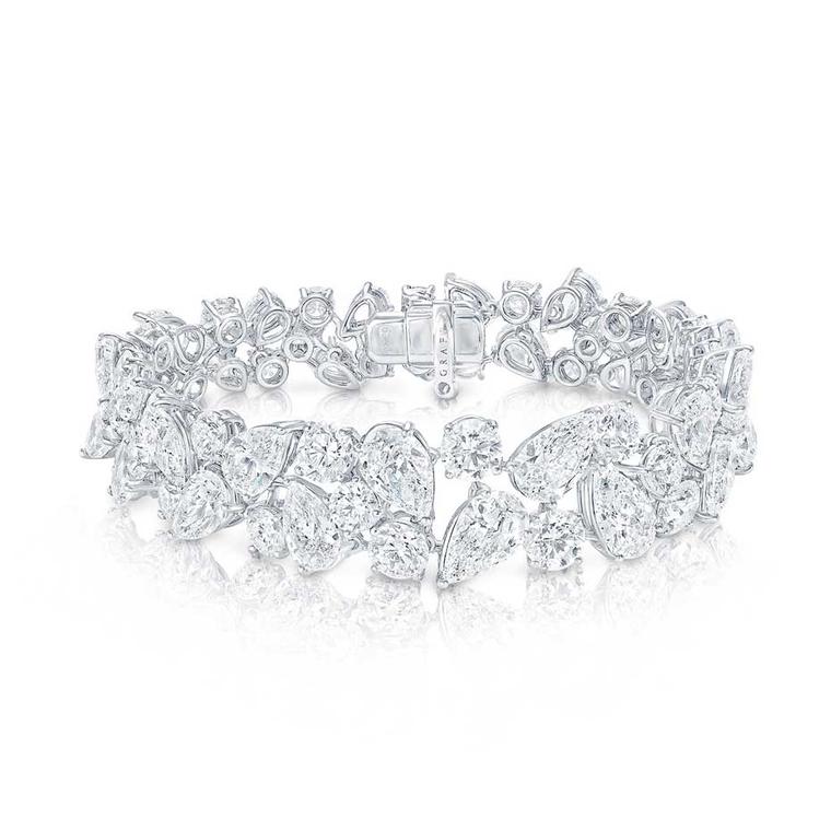 Graff Rhythm collection platinum bracelet featuring brilliant, pear and baguette-shaped diamonds