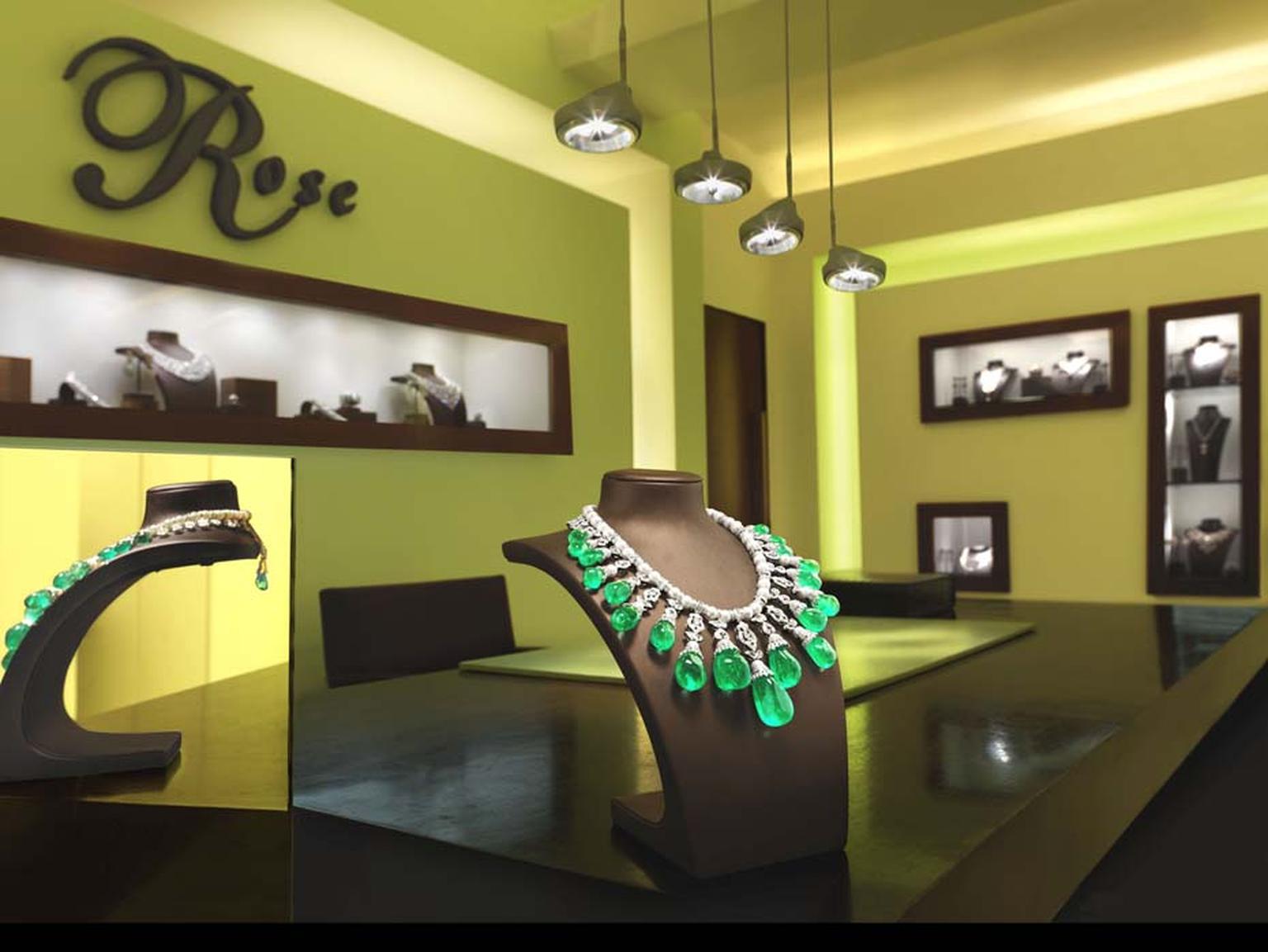 The House of Rose’s La Reina necklace - "The Queen" in Spanish - on display in one of the Indian jeweller's boutiques