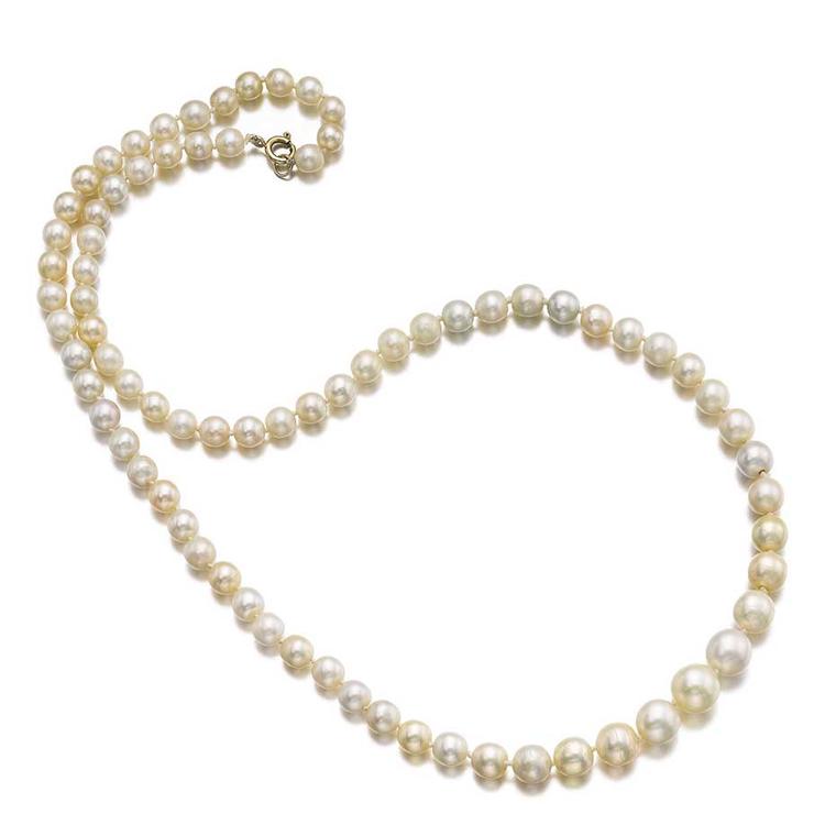 A natural pearl necklace composed of natural pearls measuring from approximately 6.85 to 12.05mm, sold for $830,864, more than 12 times its estimate. (est.$33,821 – $67,642)
