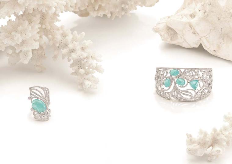 Boodles Atlantic Blue cuff and ring with Paraiba tourmalines and diamonds, from the new 'Ocean of Dreams' collection