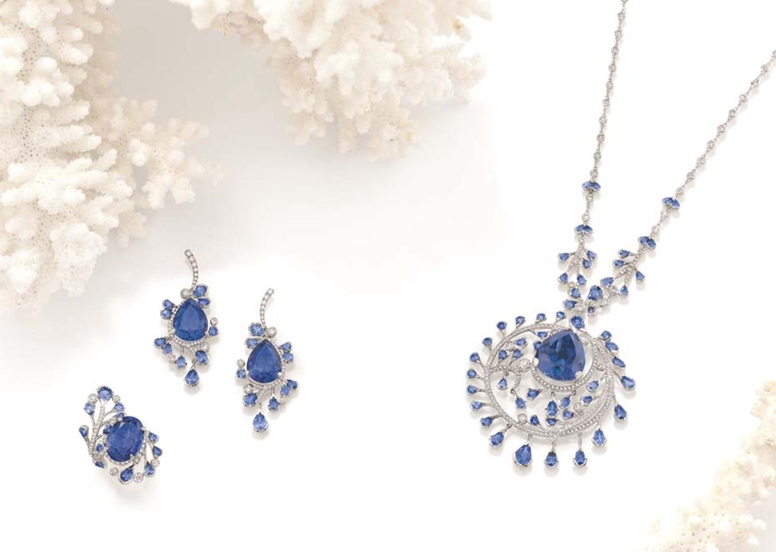 Boodles Ocean of Dreams suite with tanzanite and diamonds, from the new 'Ocean of Dreams' collection.