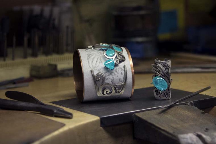 The Atlantic Blue cuff begins to take shape in Boodles' London workshop.