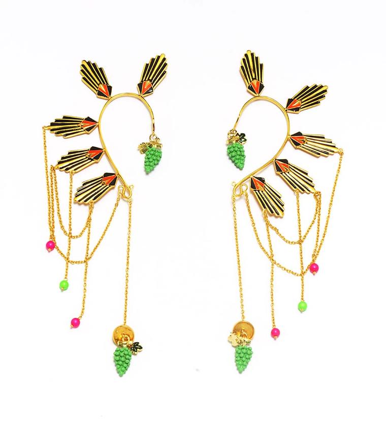 Manish Arora for Amrapali Emon enamelled ear cuffs with Swarovski pearl beads.