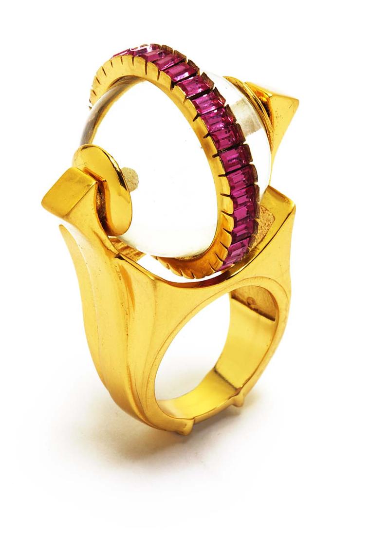 Manish Arora for Amrapali Rosa enamelled ring with Swarovski crystals.