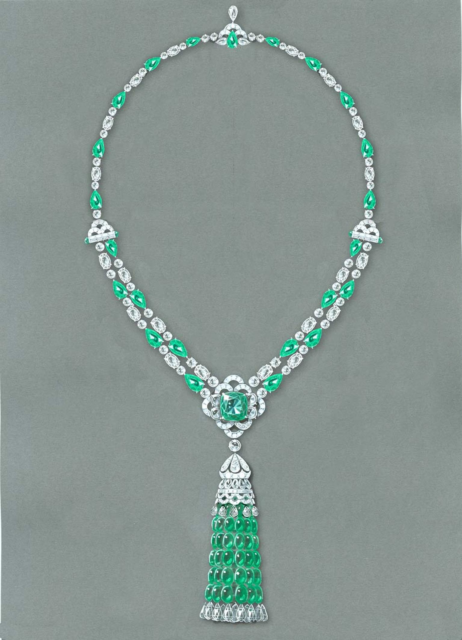 Graff's tassel necklace with emeralds and diamonds showcases its expertise in sourcing, cutting and setting gemstones.