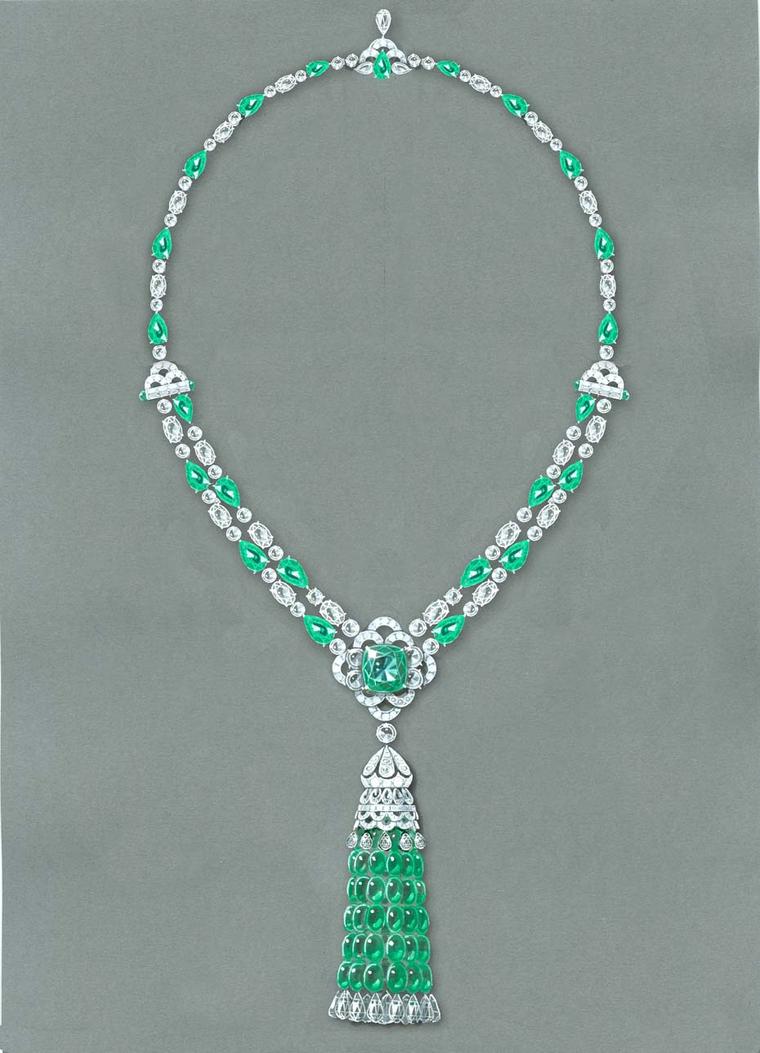 Graff's tassel necklace with emeralds and diamonds showcases its expertise in sourcing, cutting and setting gemstones.