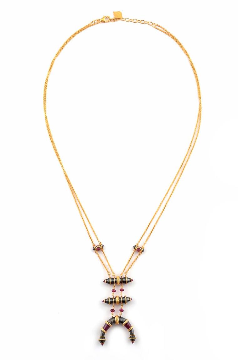 Amrapali Royal Dark Maharaja pendant in silver and gold with rubies.