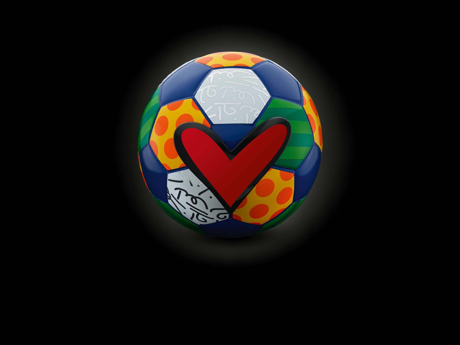 The special-edition football that reappears throughout the Swiss watchmaker's global "Hublot Loves Football" campaign was designed by the famous Brazilian artist Romero Britto.