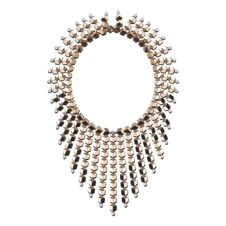 Paolo Costagli's award-winning Brilliante Sexy necklace, featuring tessellating gold shapes and diamond accents.