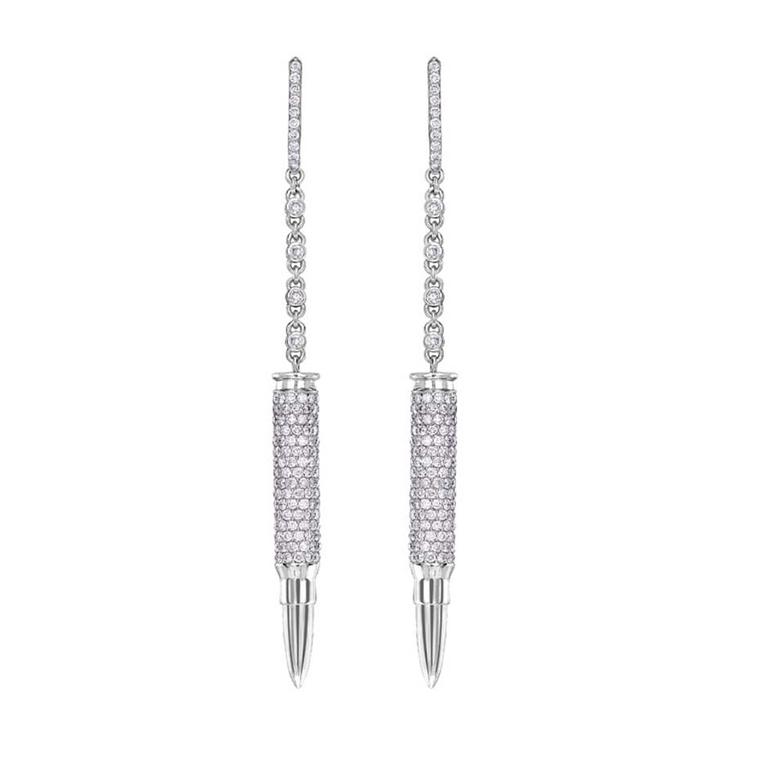 Sybarite Bullet white gold earrings with diamonds.