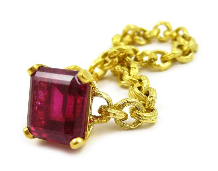 K. Brunini Twisted Chains of Love ring in yellow gold with a 13.54ct rubellite ($16,640).