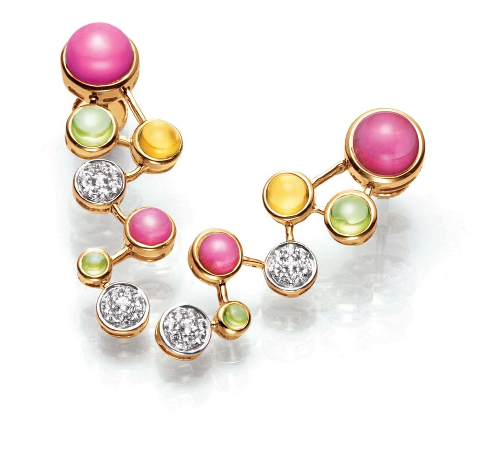 Tanishq IVA 2 collection gold Playful earrings with diamonds and multi-coloured gemstones.