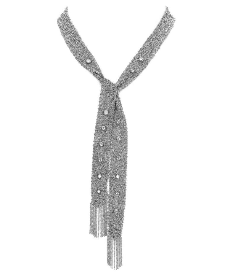 Colette Entwined In You white gold mesh necklace, encrusted with diamonds.