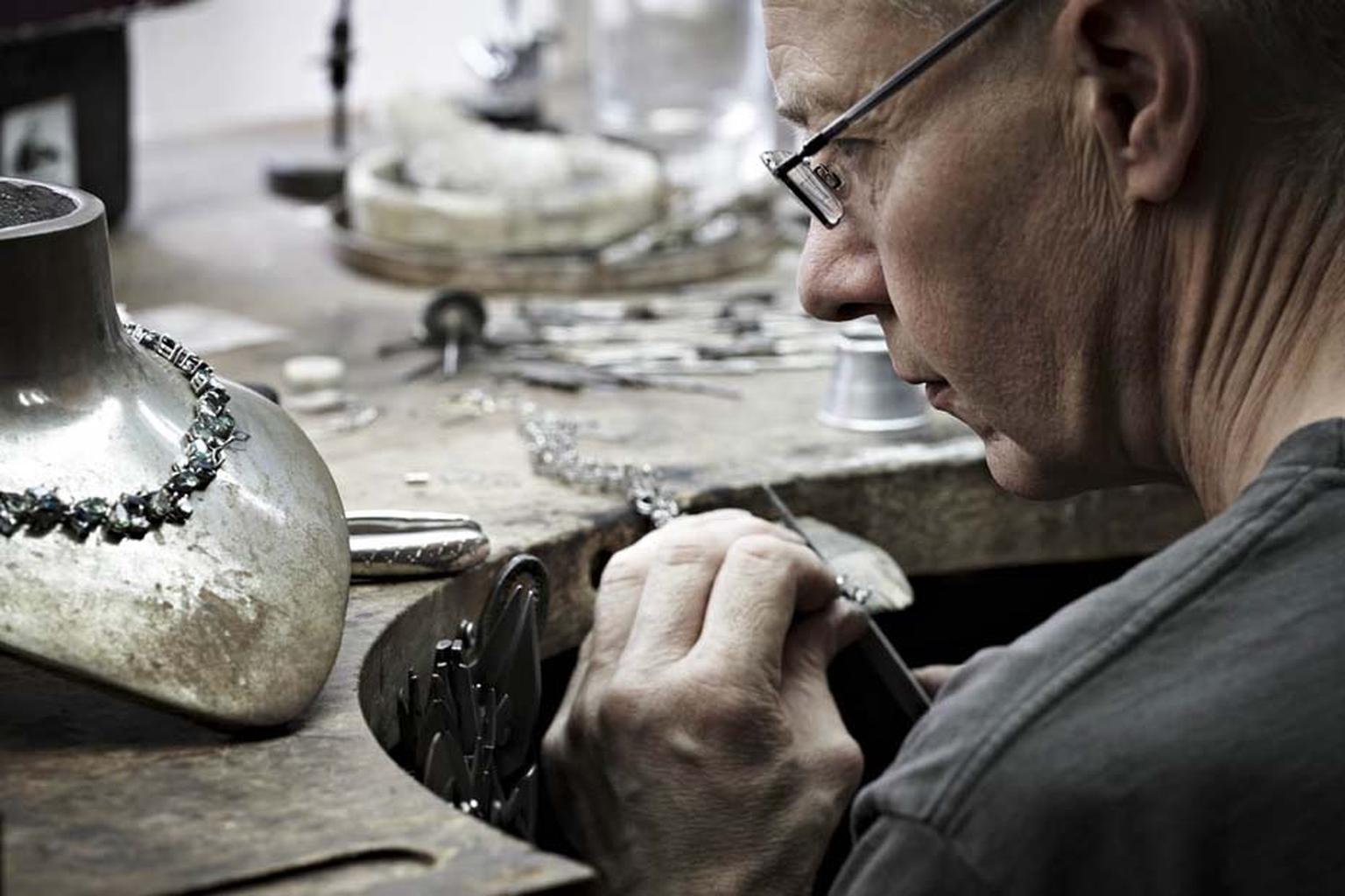 The making of Asprey's Chaos necklace. The finished design features a mixture of stones that look as if they have been sprinkled over the jewels, according to Asprey's Jewellery Director Justine Carmody.