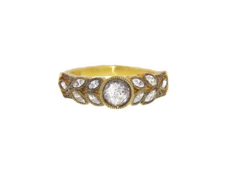 Cathy Waterman Garland engagement ring with rose cut diamonds set in 22ct gold.