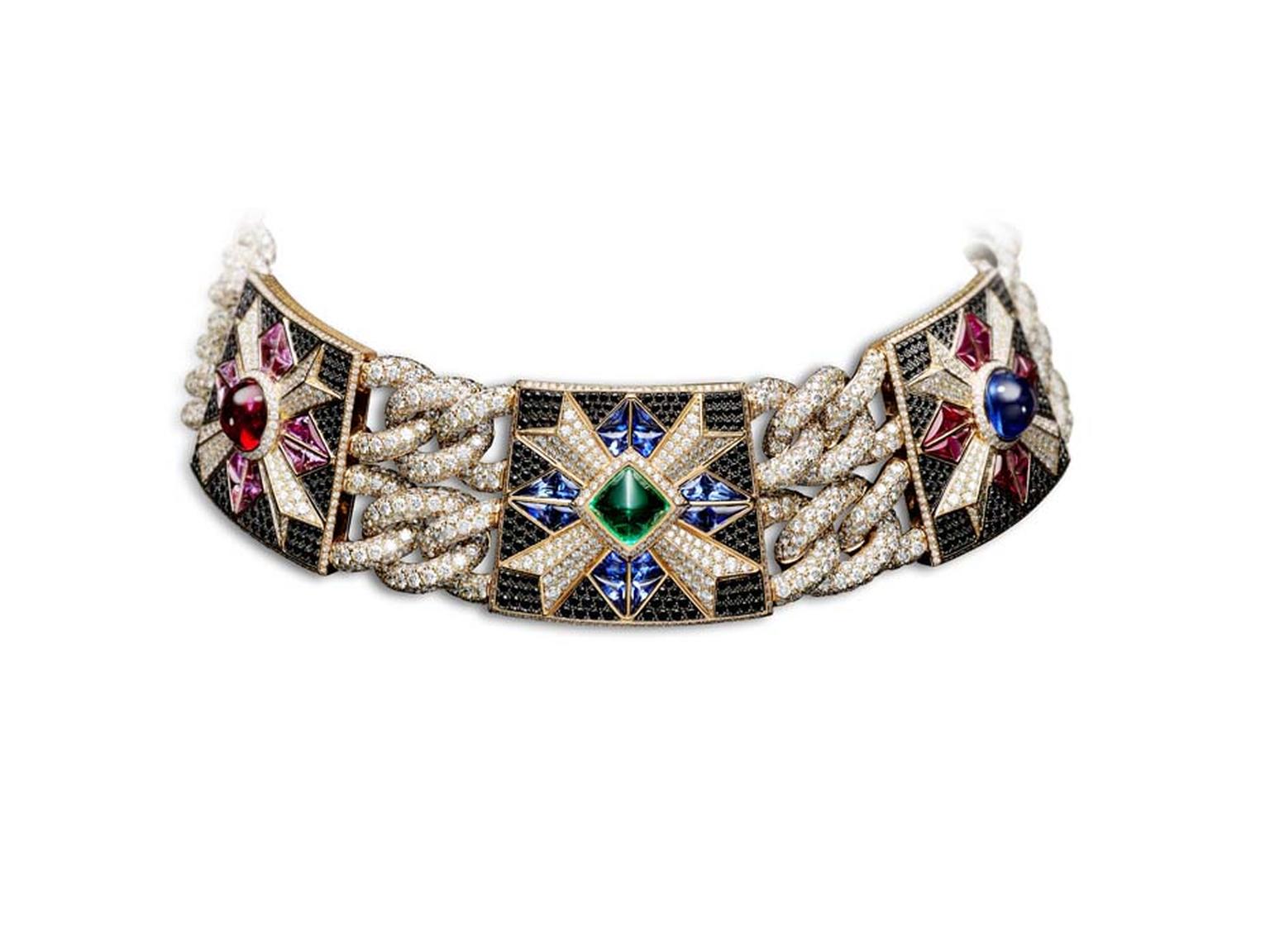 Giampiero Bodino Rosa dei Venti choker with a diamond-encrusted chain featuring coloured gemstones. Image: Laziz Hamani.