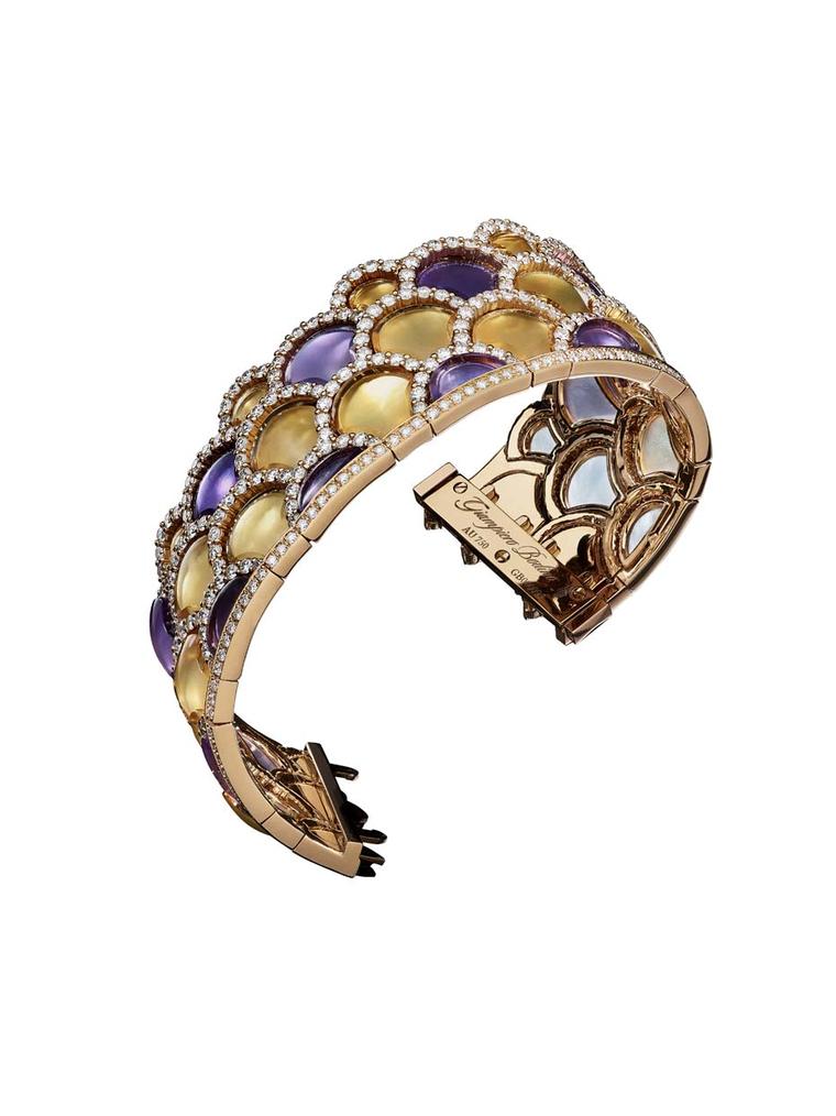 Giampiero Bodino Mosaic bracelet featuring layers of amethyst and citrine outlined by diamonds. Image: Laziz Hamani.