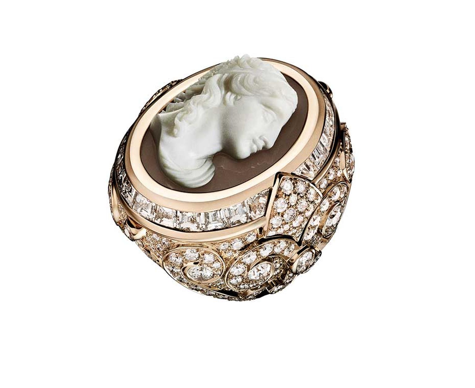 Giampiero Bodino cameo-style ring with diamonds. Image: Laziz Hamani.