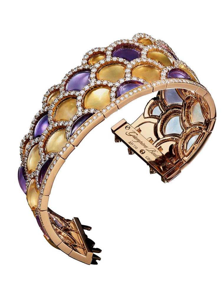 Giampiero Bodino Mosaic bracelet featuring layers of amethyst and citrine outlined by diamonds. Image: Laziz Hamani