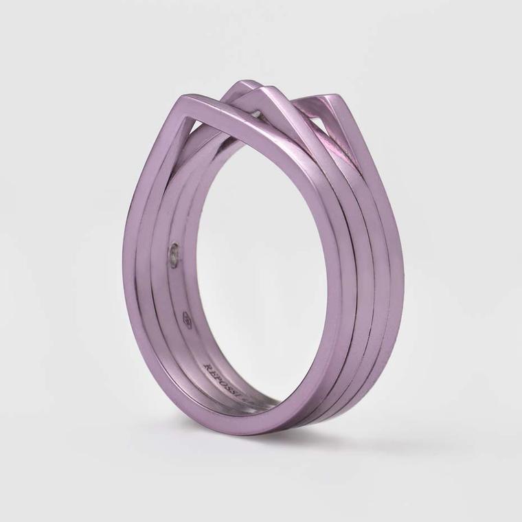 Repossi White Noise collection lilac rhodium ring.