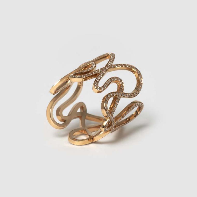 Repossi White Noise collection yellow gold and diamond ring.