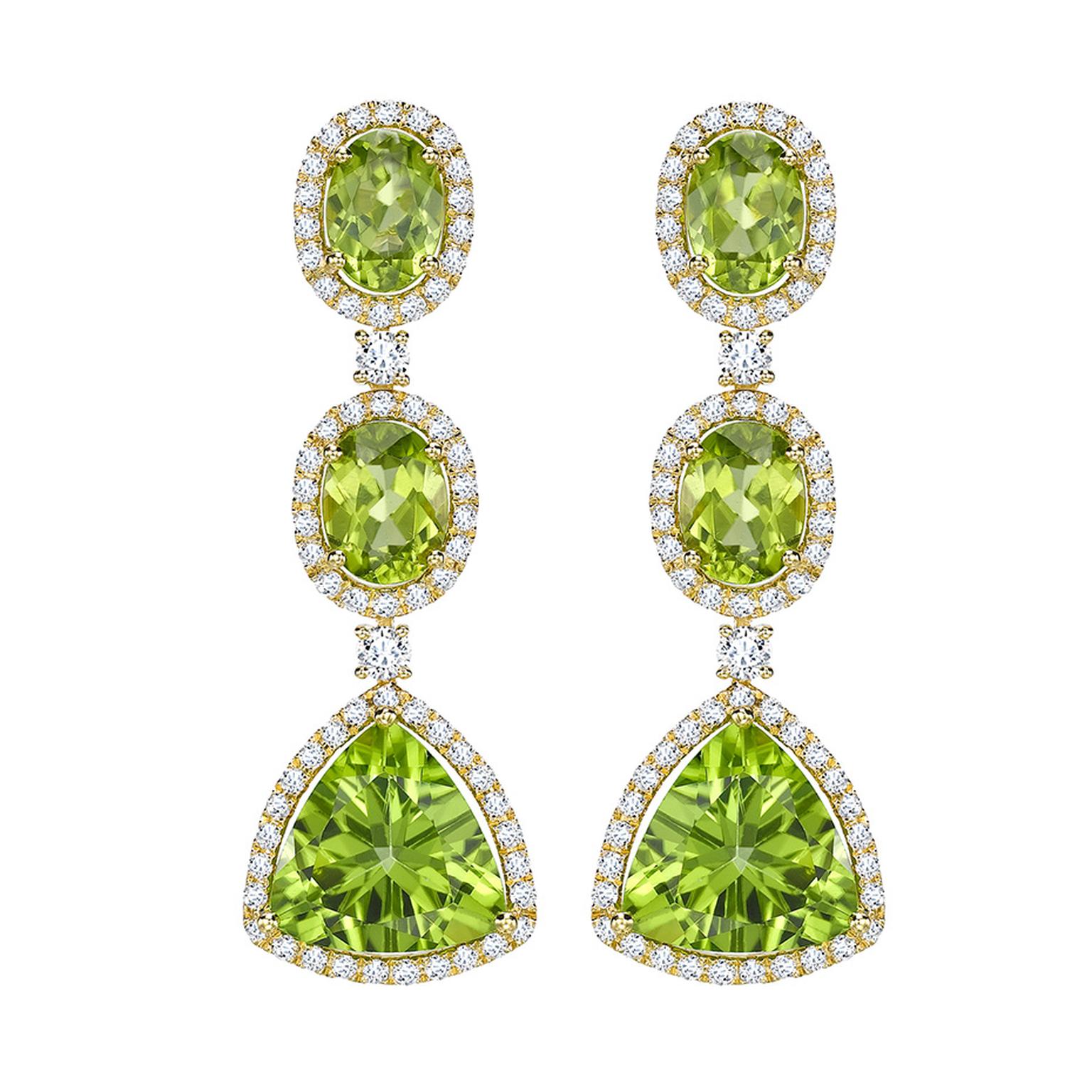 Kiki McDonough peridot and diamond drop earrings.