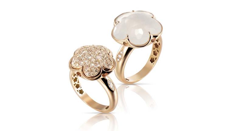 Pasquale Bruni Bon Ton rings with brown and white diamonds or milky white quartz with diamonds.