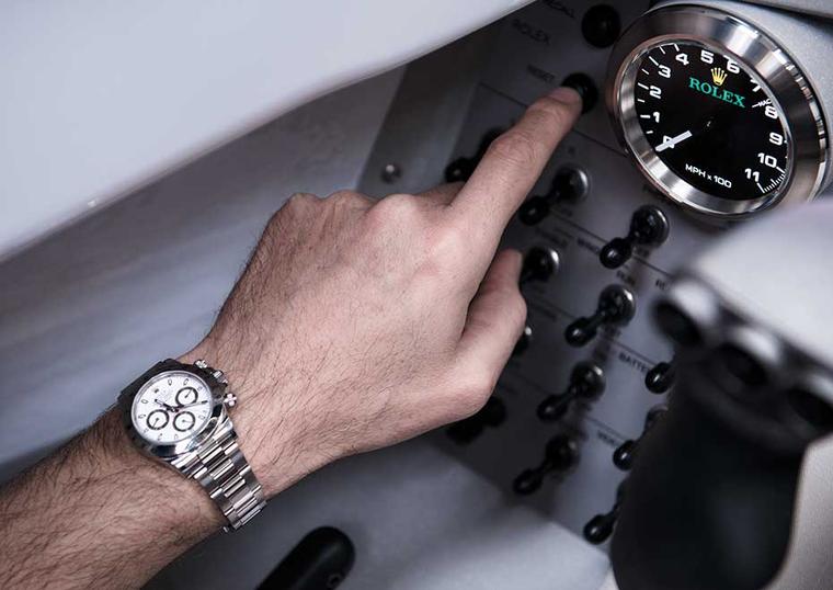 Wing Commander Andy Green OBE will use these Rolex analogue dials to time the braking sequences as he races across the Hakskeen Pan desert in the north-west corner of South Africa, and the critical one-hour turnaround time between the two runs that have t