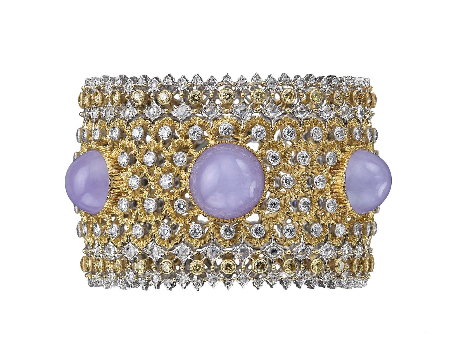 Buccellati gold lace-effect cuff bracelet with diamonds.