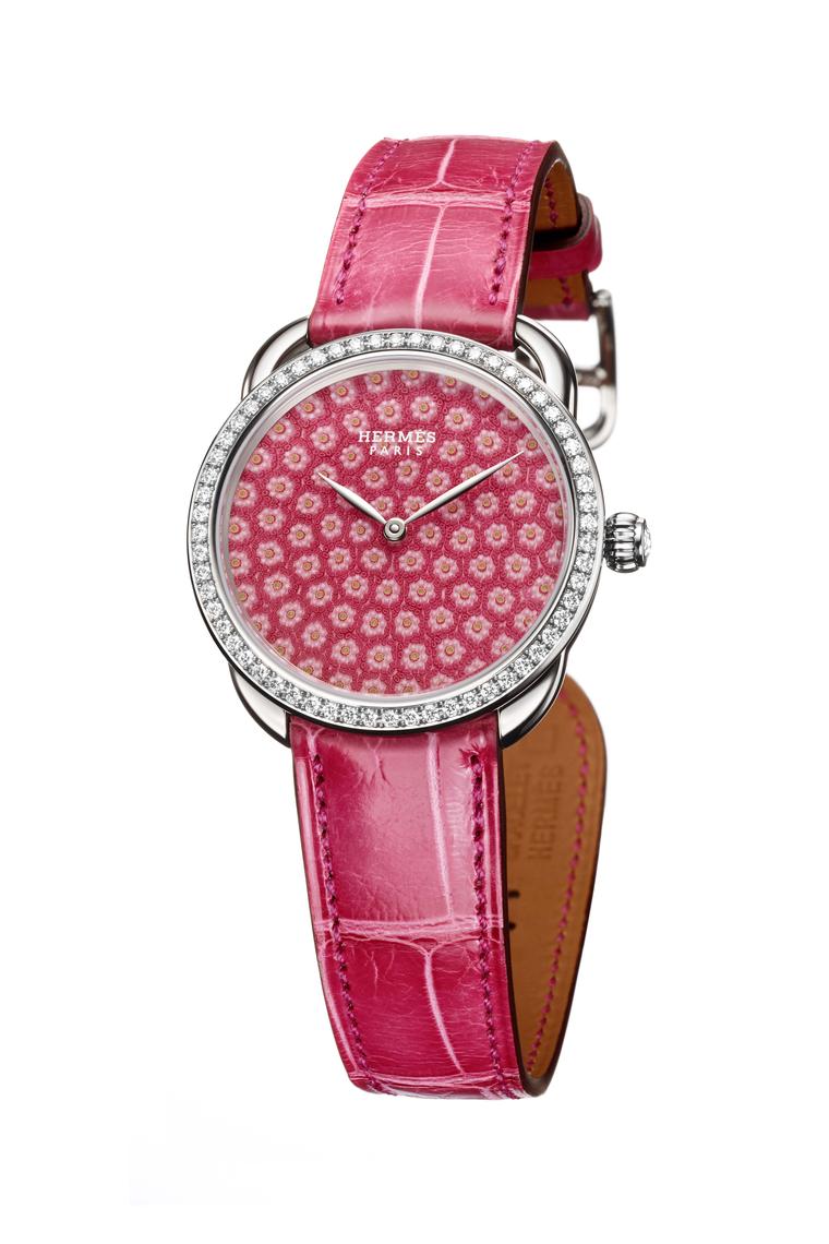 Hermès Arceau Millefiori watch in raspberry pink.