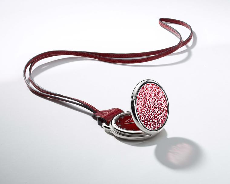 Hermès Arceau Millefiori pocket watch in red.