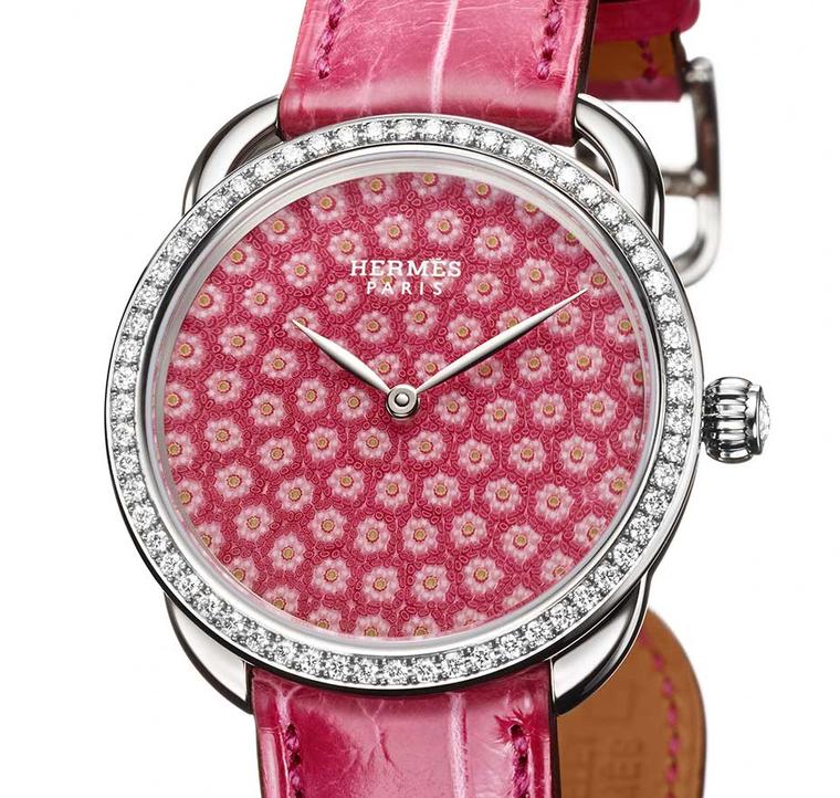 Hermès Arceau Millefiori watch in raspberry pink.