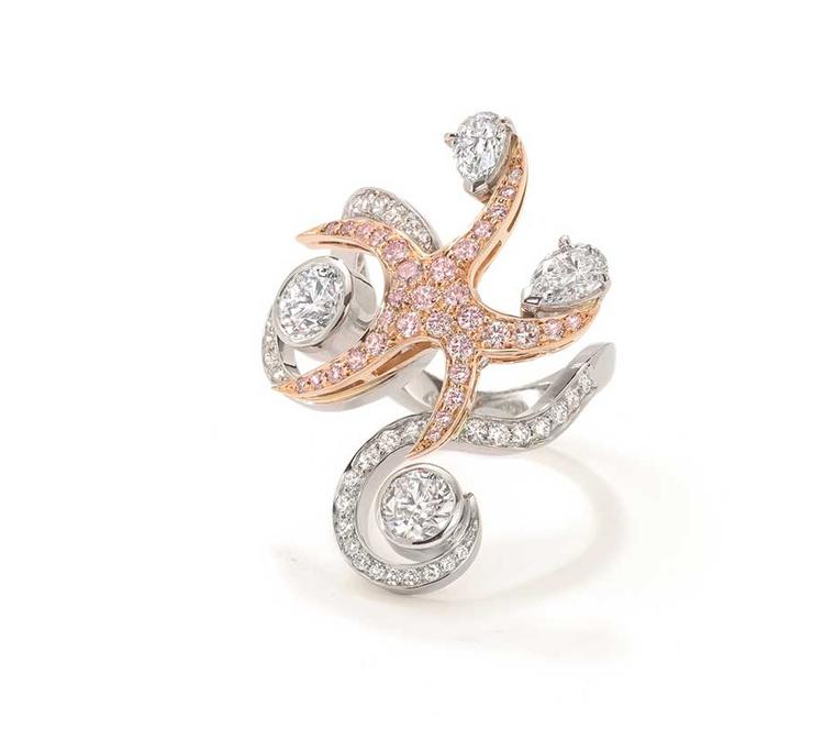 Boodles Sea Star ring with white and pink diamonds, from the new Ocean of Dreams collection.