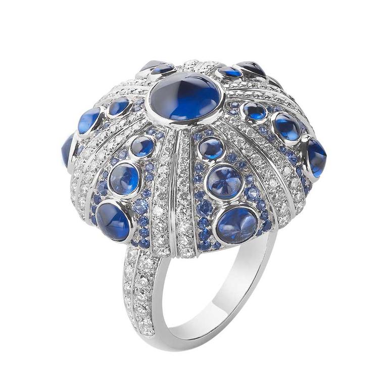 Boucheron Oursin ring with diamonds and cabochon sapphires.