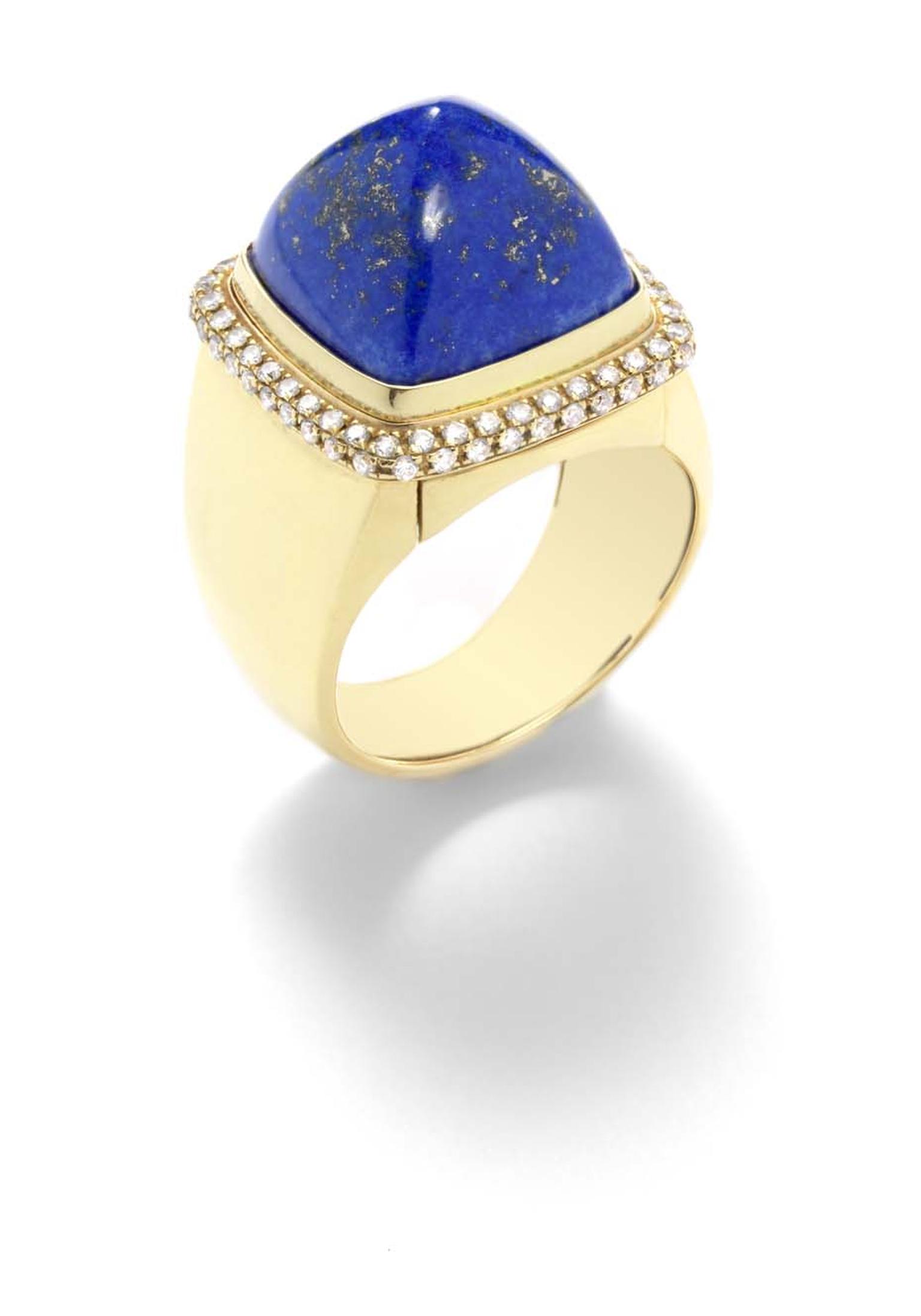 FRED Pain de Sucre ring in gold and diamonds, with an interchangeable cabochon lapis lazuli.