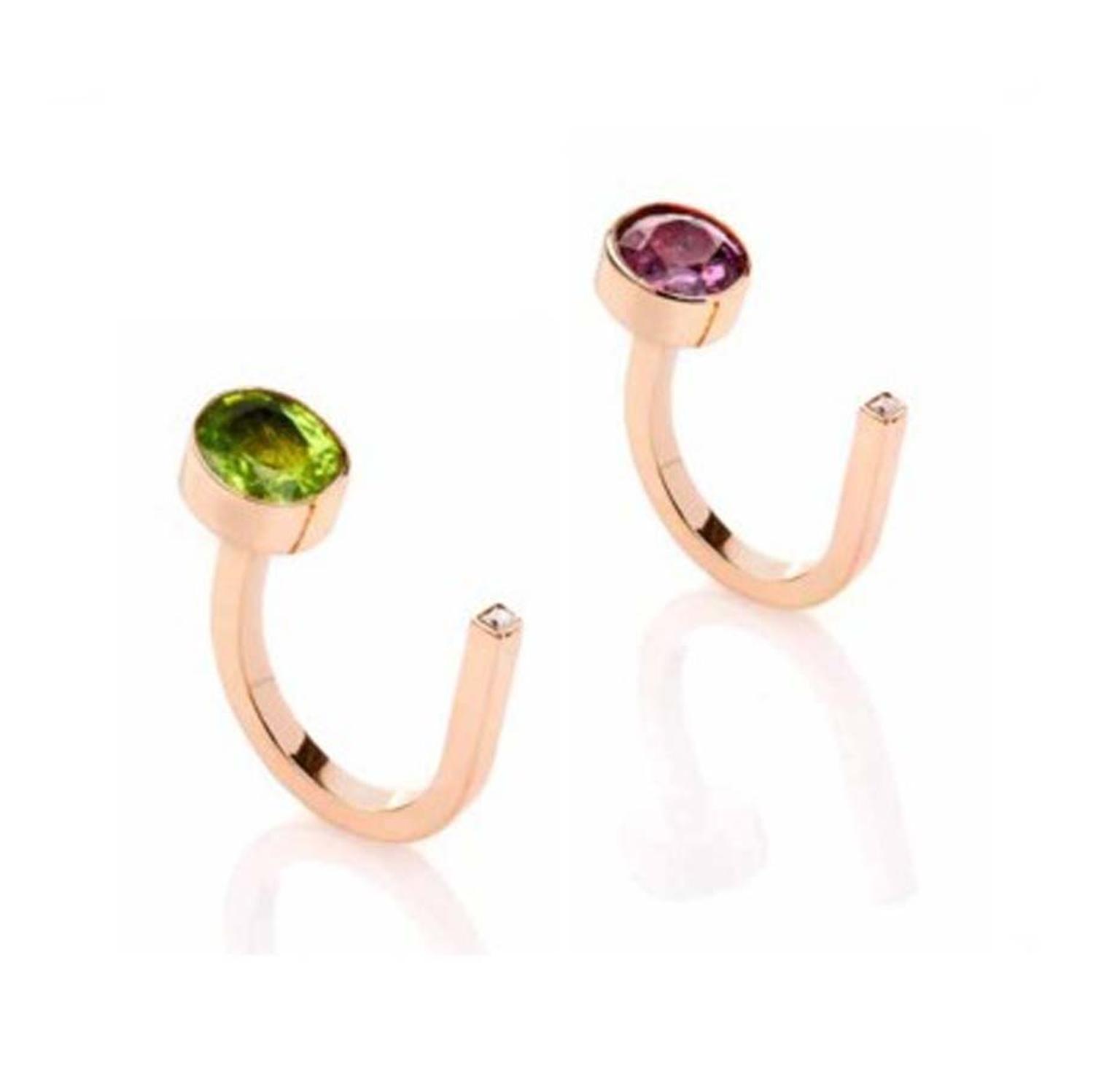 MyriamSOS Side Stone ring in rose gold with a peridot or princess-cut sapphire.