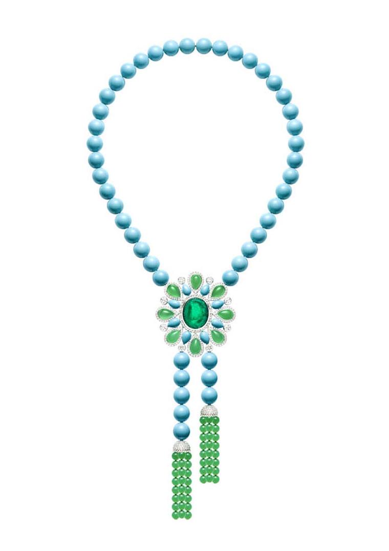 Piaget Extremely Piaget necklace in white gold set with 301ct of turquoise beads, 42ct of chrysoprase beads, a 23ct cabochon emerald, 15ct of pear-shaped chrysoprase, pear-shaped turquoise and brilliant-cut diamonds.