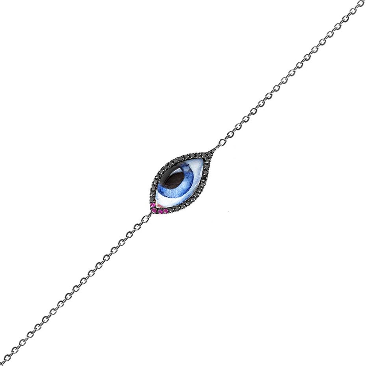 Lito Tu Es Partout bracelet featuring a blue enamelled eye and black diamonds.