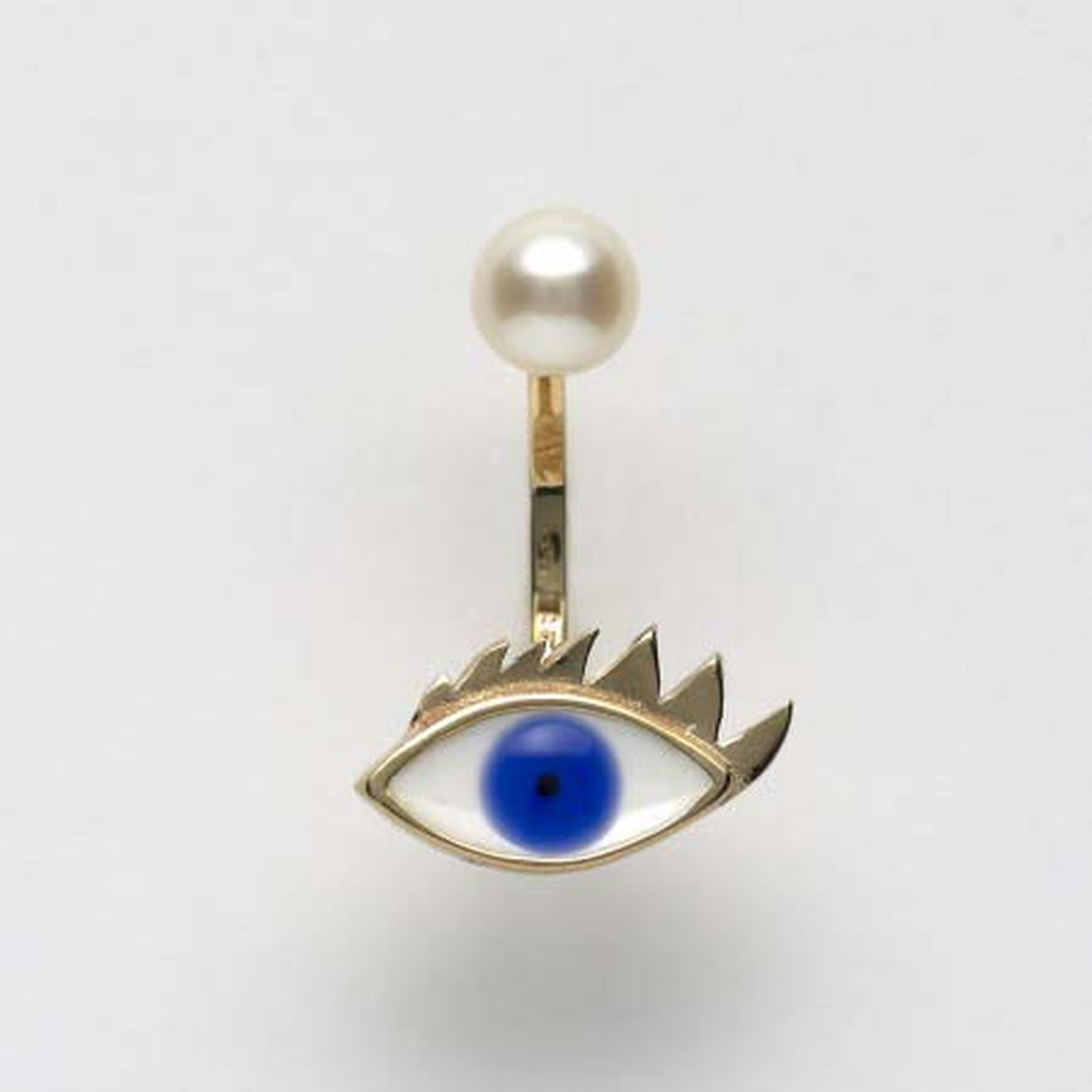 Delfina Delettrez Eye And Pearl single earring with enamel in yellow gold (£335 at Dover Street Market).